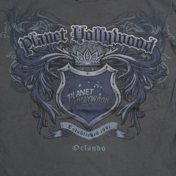 planet hollywood Other - Planet Hollywood Orlando T-Shirt Mens Medium Gray Y2K Crest Graphic Alstyle 1998